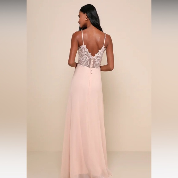 Romantic Ways Blush Pink Lace Button Back Maxi Dress - Picture 4 of 8